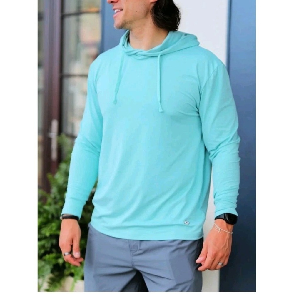 Burlebo Performance Hoodie Sun Shirt Mens S Teal Blue Long Sleeve Stretch